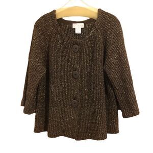 Spiegel Women’s Size XL Brown Metallic Big Button Bell 3/4 Sleeve Cardigan